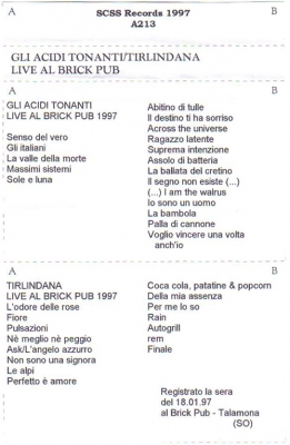 a213 gli acidi tonanti + tirlindana: live al brick pub 1997